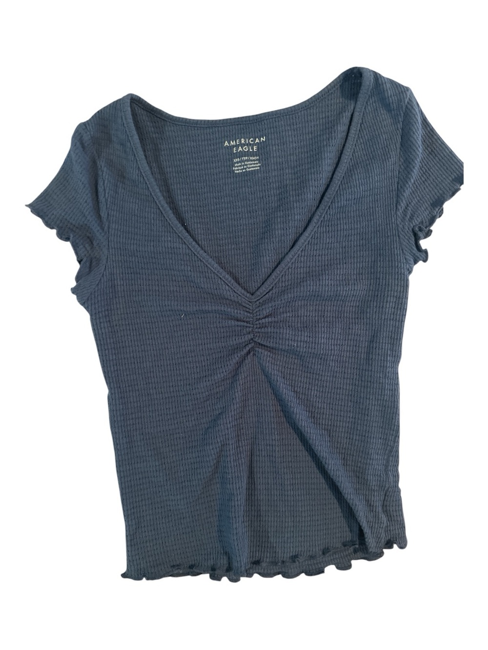 American Eagle Outfitters Dark Blue V-Neck Short Sleeve Top